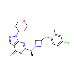 Cc1cc(Cl)ccc1OC1CN([C@@H](C)c2nc3c(cnn3C3CCOCC3)c(=O)[nH]2)C1 ZINC001772590167