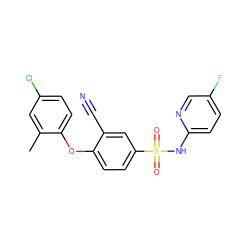 Cc1cc(Cl)ccc1Oc1ccc(S(=O)(=O)Nc2ccc(F)cn2)cc1C#N ZINC000220440856