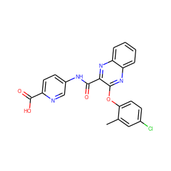 Cc1cc(Cl)ccc1Oc1nc2ccccc2nc1C(=O)Nc1ccc(C(=O)O)nc1 ZINC000143207953