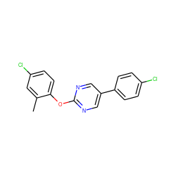 Cc1cc(Cl)ccc1Oc1ncc(-c2ccc(Cl)cc2)cn1 ZINC000001383867