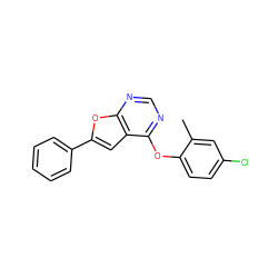 Cc1cc(Cl)ccc1Oc1ncnc2oc(-c3ccccc3)cc12 ZINC000005925843