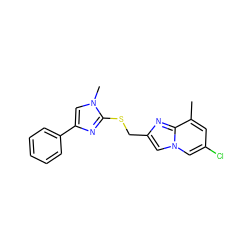 Cc1cc(Cl)cn2cc(CSc3nc(-c4ccccc4)cn3C)nc12 ZINC000113423010