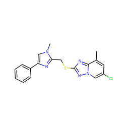 Cc1cc(Cl)cn2nc(SCc3nc(-c4ccccc4)cn3C)nc12 ZINC000113423737