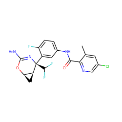 Cc1cc(Cl)cnc1C(=O)Nc1ccc(F)c([C@@]2(C(F)F)N=C(N)O[C@@H]3C[C@@H]32)c1 ZINC000213909432