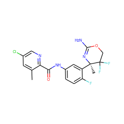 Cc1cc(Cl)cnc1C(=O)Nc1ccc(F)c([C@@]2(C)N=C(N)OCC2(F)F)c1 ZINC000095603312