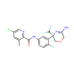 Cc1cc(Cl)cnc1C(=O)Nc1ccc(F)c([C@]2(C(F)F)COCC(N)=N2)c1 ZINC000113658962