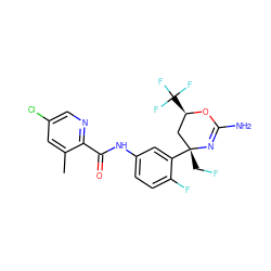 Cc1cc(Cl)cnc1C(=O)Nc1ccc(F)c([C@]2(CF)C[C@@H](C(F)(F)F)OC(N)=N2)c1 ZINC000218662460