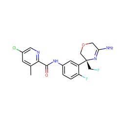 Cc1cc(Cl)cnc1C(=O)Nc1ccc(F)c([C@]2(CF)COCC(N)=N2)c1 ZINC000113655224