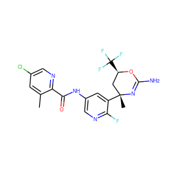 Cc1cc(Cl)cnc1C(=O)Nc1cnc(F)c([C@]2(C)C[C@@H](C(F)(F)F)OC(N)=N2)c1 ZINC000221150359