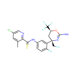 Cc1cc(Cl)cnc1C(=S)Nc1ccc(F)c([C@]2(CF)C[C@@H](C(F)(F)F)OC(N)=N2)c1 ZINC000221097912