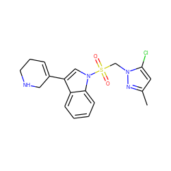 Cc1cc(Cl)n(CS(=O)(=O)n2cc(C3=CCCNC3)c3ccccc32)n1 ZINC000028527097