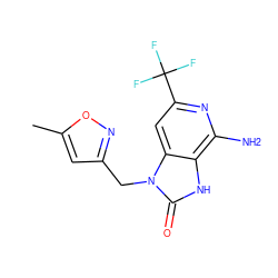 Cc1cc(Cn2c(=O)[nH]c3c(N)nc(C(F)(F)F)cc32)no1 ZINC000071317735