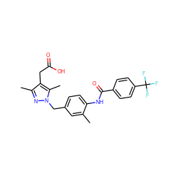 Cc1cc(Cn2nc(C)c(CC(=O)O)c2C)ccc1NC(=O)c1ccc(C(F)(F)F)cc1 ZINC000168919983