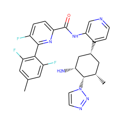 Cc1cc(F)c(-c2nc(C(=O)Nc3cnccc3[C@@H]3C[C@H](C)[C@H](n4ccnn4)[C@H](N)C3)ccc2F)c(F)c1 ZINC000261079801