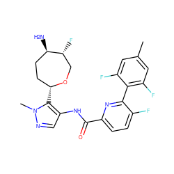 Cc1cc(F)c(-c2nc(C(=O)Nc3cnn(C)c3[C@@H]3CC[C@@H](N)[C@H](F)CO3)ccc2F)c(F)c1 ZINC000221382933