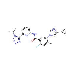 Cc1cc(F)c(C(=O)Nc2cccc(-c3nncn3C(C)C)n2)cc1-n1cnc(C2CC2)c1 ZINC000149387856