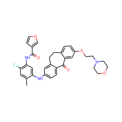 Cc1cc(F)c(NC(=O)c2ccoc2)cc1Nc1ccc2c(c1)CCc1ccc(OCCN3CCOCC3)cc1C2=O ZINC000095597497