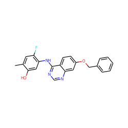 Cc1cc(F)c(Nc2ncnc3cc(OCc4ccccc4)ccc23)cc1O ZINC000013815413