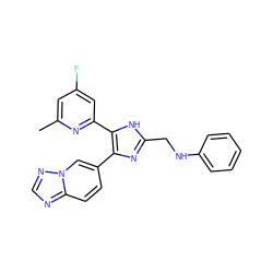 Cc1cc(F)cc(-c2[nH]c(CNc3ccccc3)nc2-c2ccc3ncnn3c2)n1 ZINC000473154399