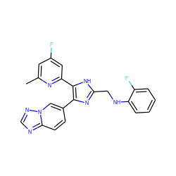 Cc1cc(F)cc(-c2[nH]c(CNc3ccccc3F)nc2-c2ccc3ncnn3c2)n1 ZINC000473153700