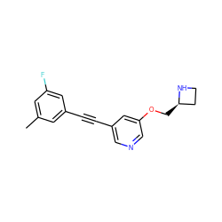 Cc1cc(F)cc(C#Cc2cncc(OC[C@@H]3CCN3)c2)c1 ZINC000103281521