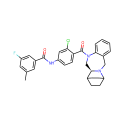 Cc1cc(F)cc(C(=O)Nc2ccc(C(=O)N3C[C@@H]4C5CCC(CC5)N4Cc4ccccc43)c(Cl)c2)c1 ZINC000013860005