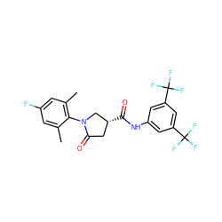 Cc1cc(F)cc(C)c1N1C[C@H](C(=O)Nc2cc(C(F)(F)F)cc(C(F)(F)F)c2)CC1=O ZINC000220648759