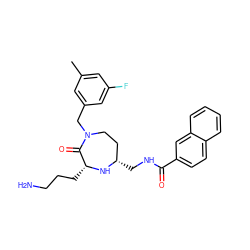 Cc1cc(F)cc(CN2CC[C@H](CNC(=O)c3ccc4ccccc4c3)N[C@H](CCCN)C2=O)c1 ZINC000206897603