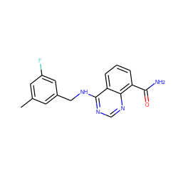 Cc1cc(F)cc(CNc2ncnc3c(C(N)=O)cccc23)c1 ZINC000114349048