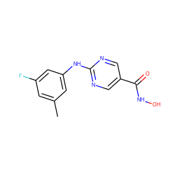 Cc1cc(F)cc(Nc2ncc(C(=O)NO)cn2)c1 ZINC000166767041