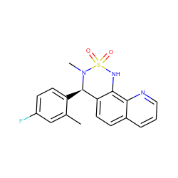 Cc1cc(F)ccc1[C@@H]1c2ccc3cccnc3c2NS(=O)(=O)N1C ZINC000205633554