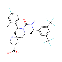 Cc1cc(F)ccc1[C@H]1C[C@@]2(CCN1C(=O)N(C)[C@H](C)c1cc(C(F)(F)F)cc(C(F)(F)F)c1)C[C@H](C(=O)O)CN2 ZINC000141907851
