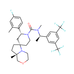 Cc1cc(F)ccc1[C@H]1C[C@@]2(CCN1C(=O)N(C)[C@H](C)c1cc(C(F)(F)F)cc(C(F)(F)F)c1)CC[C@@]1(C)COCCN12 ZINC000169061913
