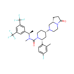 Cc1cc(F)ccc1[C@H]1C[C@@H](N2CCN3C(=O)CC[C@H]3C2)CCN1C(=O)N(C)[C@H](C)c1cc(C(F)(F)F)cc(C(F)(F)F)c1 ZINC000056898864