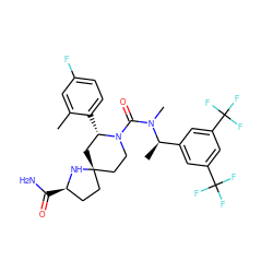 Cc1cc(F)ccc1[C@H]1C[C@]2(CC[C@@H](C(N)=O)N2)CCN1C(=O)N(C)[C@H](C)c1cc(C(F)(F)F)cc(C(F)(F)F)c1 ZINC000142986812