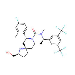 Cc1cc(F)ccc1[C@H]1C[C@]2(CC[C@@H](CO)N2)CCN1C(=O)N(C)[C@H](C)c1cc(C(F)(F)F)cc(C(F)(F)F)c1 ZINC000116165327