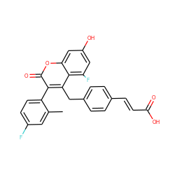 Cc1cc(F)ccc1-c1c(Cc2ccc(/C=C/C(=O)O)cc2)c2c(F)cc(O)cc2oc1=O ZINC000299851425