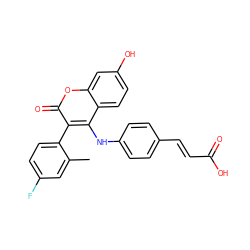 Cc1cc(F)ccc1-c1c(Nc2ccc(/C=C/C(=O)O)cc2)c2ccc(O)cc2oc1=O ZINC000299852290