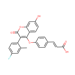 Cc1cc(F)ccc1-c1c(Oc2ccc(/C=C/C(=O)O)cc2)c2ccc(O)cc2oc1=O ZINC000299852164