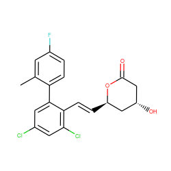 Cc1cc(F)ccc1-c1cc(Cl)cc(Cl)c1/C=C/[C@@H]1C[C@@H](O)CC(=O)O1 ZINC000029484226