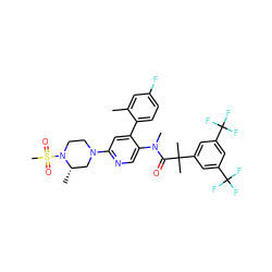 Cc1cc(F)ccc1-c1cc(N2CCN(S(C)(=O)=O)[C@@H](C)C2)ncc1N(C)C(=O)C(C)(C)c1cc(C(F)(F)F)cc(C(F)(F)F)c1 ZINC000068014174