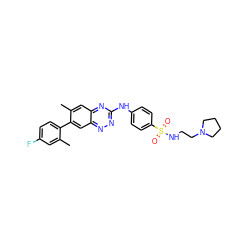 Cc1cc(F)ccc1-c1cc2nnc(Nc3ccc(S(=O)(=O)NCCN4CCCC4)cc3)nc2cc1C ZINC000028702842