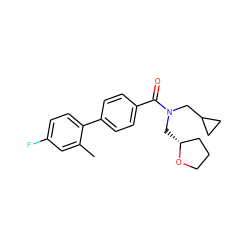 Cc1cc(F)ccc1-c1ccc(C(=O)N(CC2CC2)C[C@@H]2CCCO2)cc1 ZINC000040935822