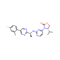 Cc1cc(F)ccc1-c1cnc([C@H](C)Nc2nccc(N3C(=O)OC[C@@H]3C(C)C)n2)nc1 ZINC000205147864