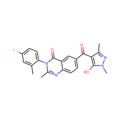 Cc1cc(F)ccc1-n1c(C)nc2ccc(C(=O)c3c(C)nn(C)c3O)cc2c1=O ZINC000299836674