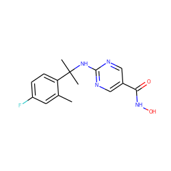 Cc1cc(F)ccc1C(C)(C)Nc1ncc(C(=O)NO)cn1 ZINC000166626962