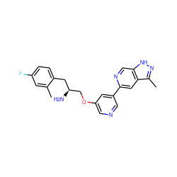 Cc1cc(F)ccc1C[C@H](N)COc1cncc(-c2cc3c(C)n[nH]c3cn2)c1 ZINC000045298514