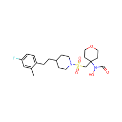 Cc1cc(F)ccc1CCC1CCN(S(=O)(=O)CC2(N(O)C=O)CCOCC2)CC1 ZINC000071282434