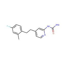 Cc1cc(F)ccc1CCc1ccnc(NC(N)=O)c1 ZINC000166793879