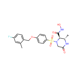 Cc1cc(F)ccc1COc1ccc(S(=O)(=O)N2CC(=O)N[C@@H](C)[C@@H]2C(=O)NO)cc1 ZINC000034036364